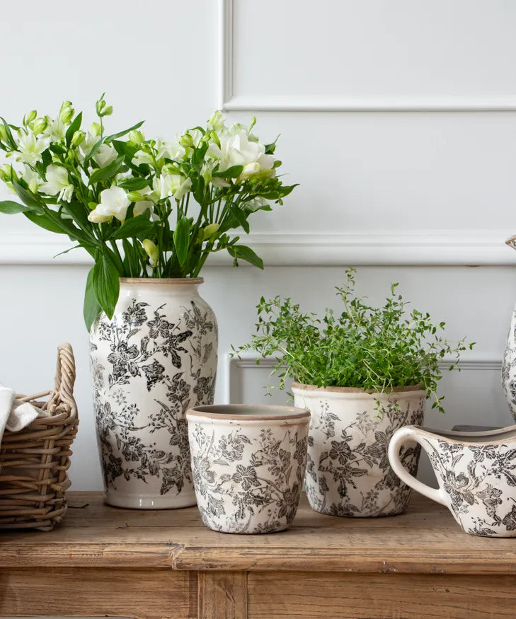 Black Floral Pot Large | French Country