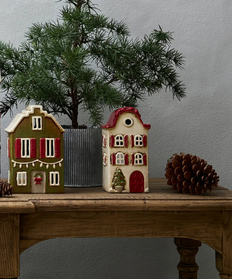 Alsace Tea Light Villa Christmas Stone with Red Shutters | French Country