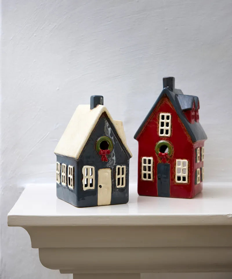 Alsace Tea Light Cottage Navy with Wreath | French Country