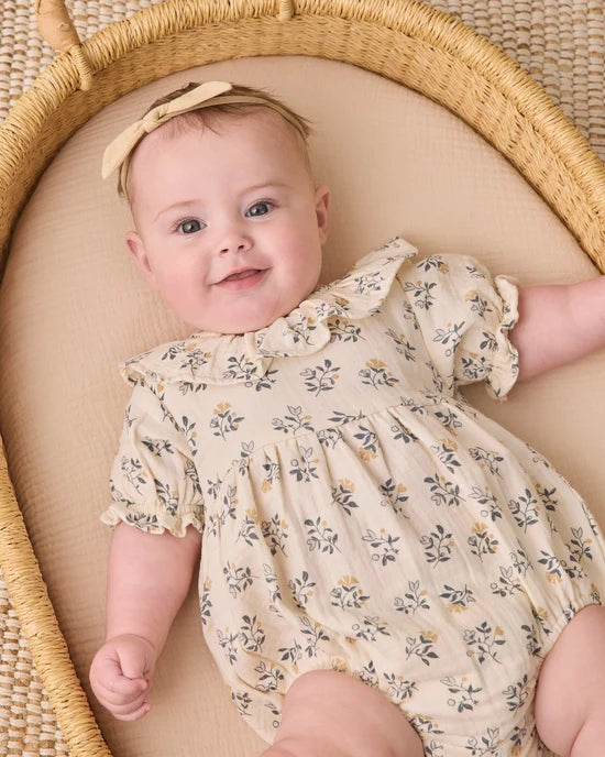 Collared Romper French Floral - Natural | Quincy Mae