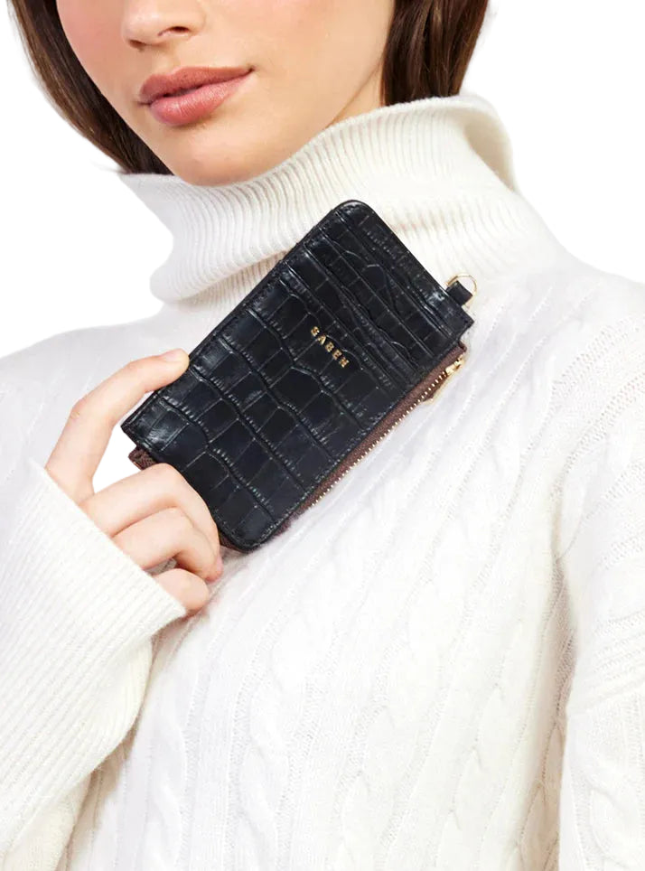 Winona Card Holder | Black Croc | Saben