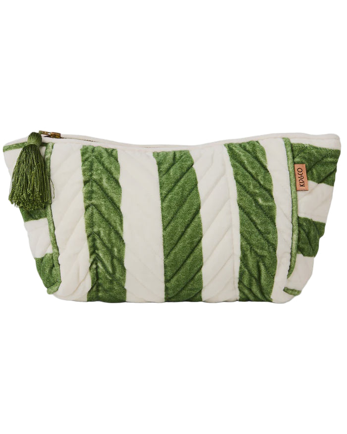 Moss Stripe Velvet Toiletry Bag | Kip & Co