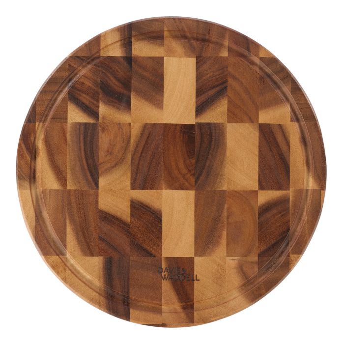 Round Acacia Wood End Grain Cut Board - Natural Matte Lacquer | Davis & Waddell