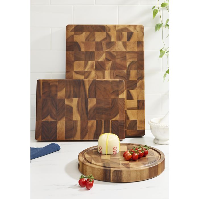 Round Acacia Wood End Grain Cut Board - Natural Matte Lacquer | Davis & Waddell