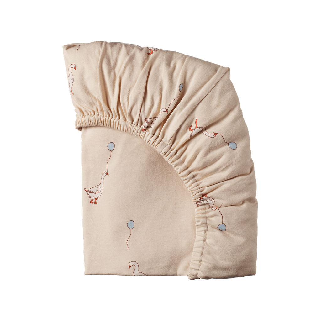 FITTED SHEET JERSEY - Goose Lullaby Print - Cot | Nature Baby