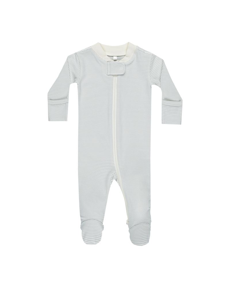 Zip Long Sleeve Sleeper Footie || Sky Micro Stripe | Quincy Mae