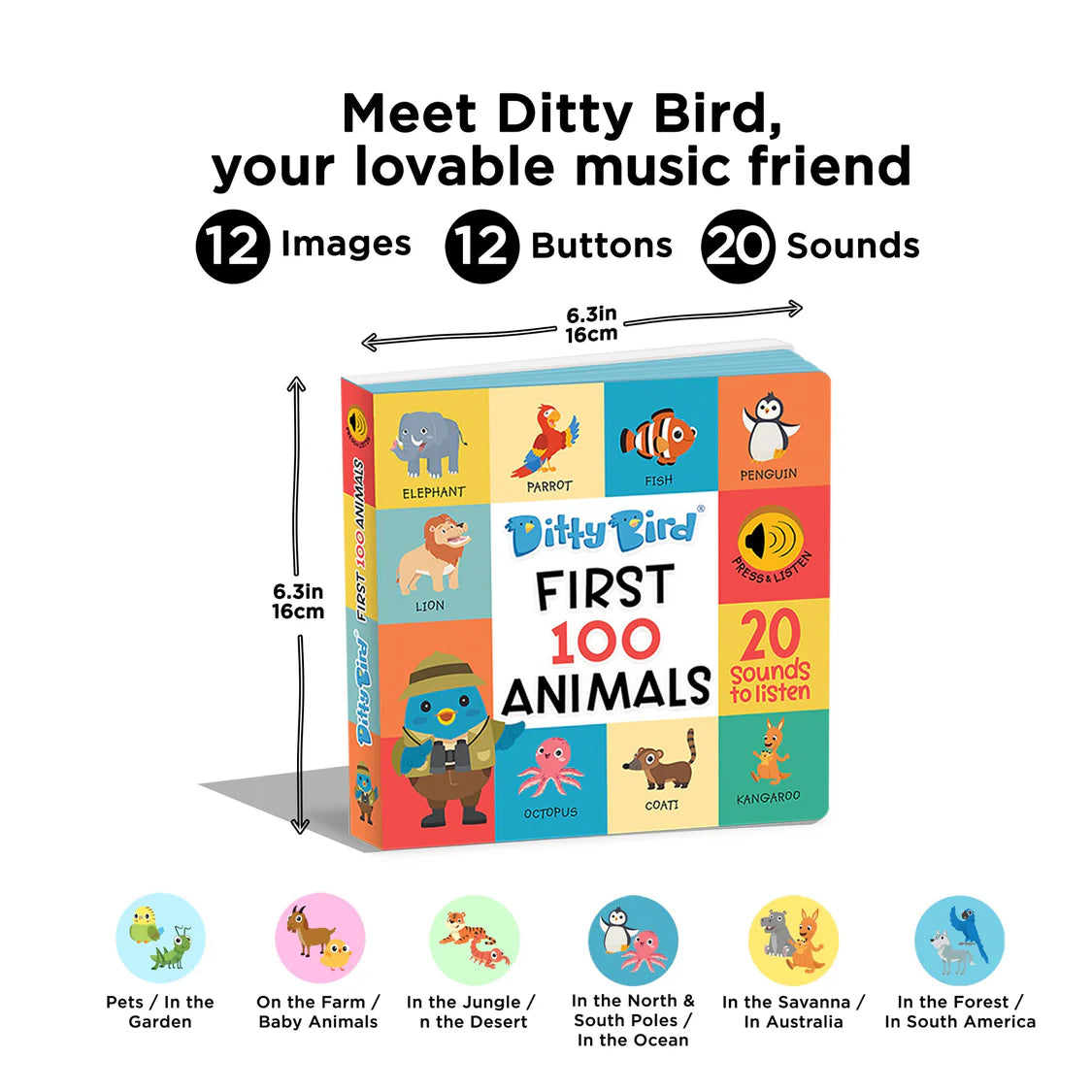 First 100 Animals Multi-Coloured | Ditty Bird