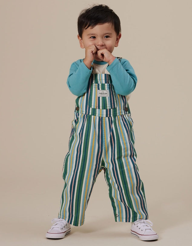 AUSTIN EVERGREEN STRIPE DENIM OVERALLS | Goldie + Ace