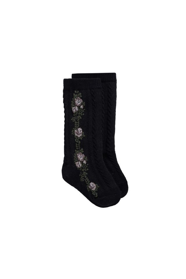 Tasha Floral Jacquard Sock | Black Beauty | Jamie Kay
