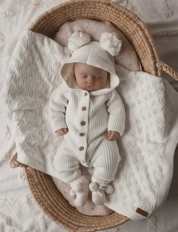 Knitted Cotton Classic Hoodie - Milk | Little B's