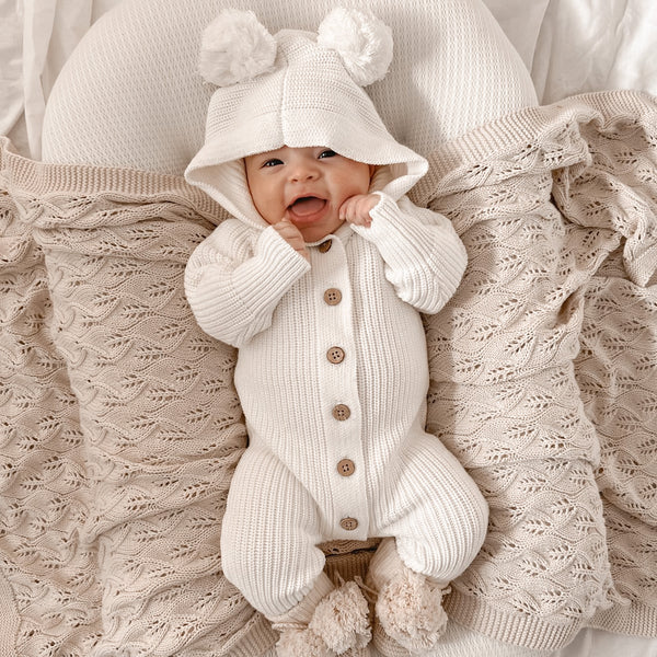 Knitted Cotton Classic Hoodie - Milk | Little B's