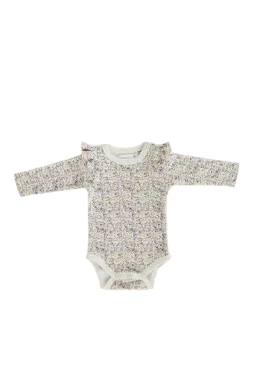 Organic Cotton Long Sleeve Frill Bodysuit - Summer Floral | Jamie Kay