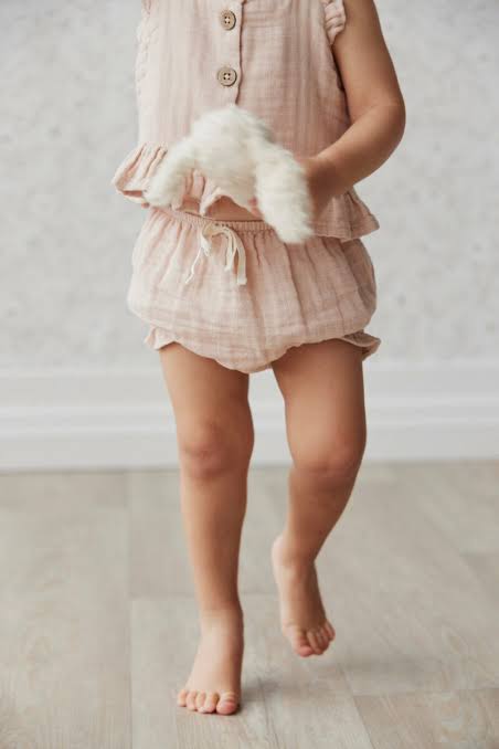 Organic Cotton Muslin Frill Bloomer - Misty Pink | Jamie Kay