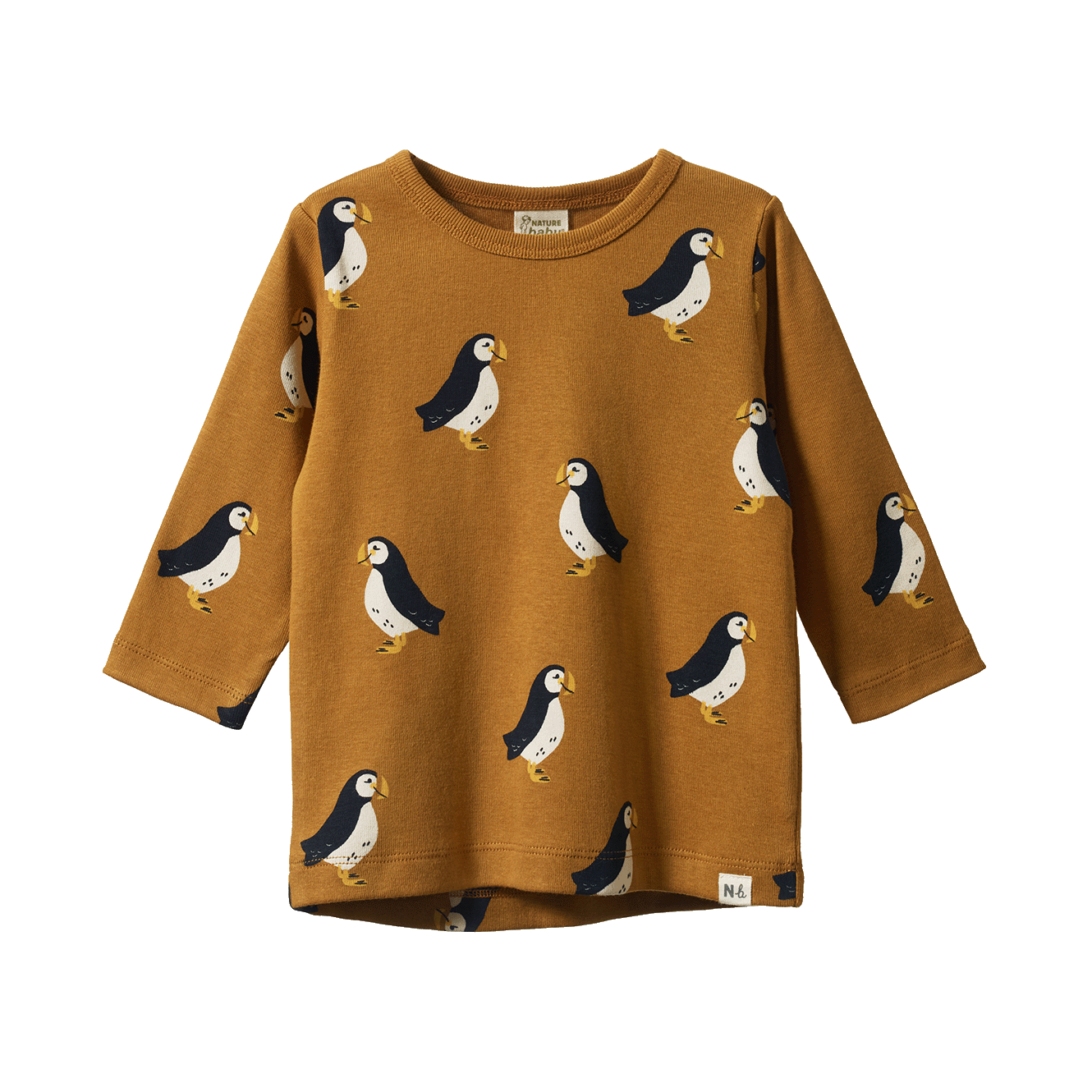 LONG SLEEVE RIVER TEE || Puffin Toffee Print | Nature Baby