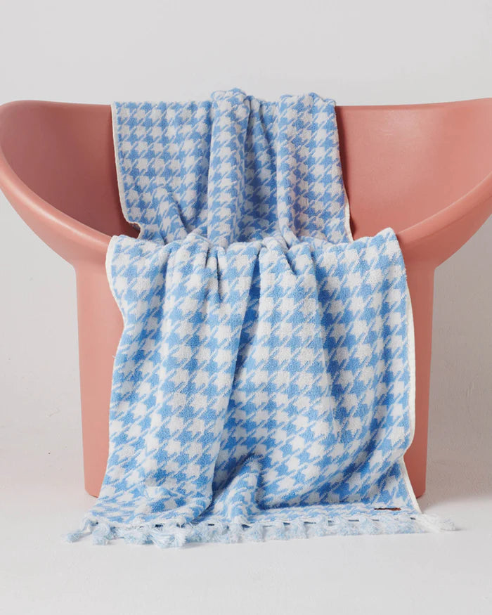 Houndstooth Blue Terry Hand Towel One Size | Kip & Co