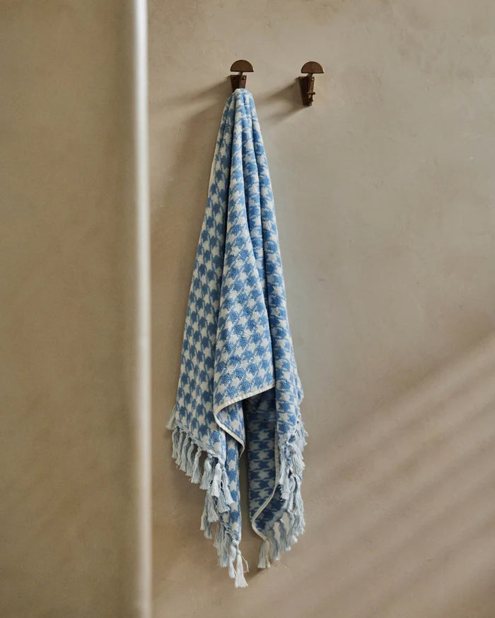 Houndstooth Blue Terry Hand Towel One Size | Kip & Co