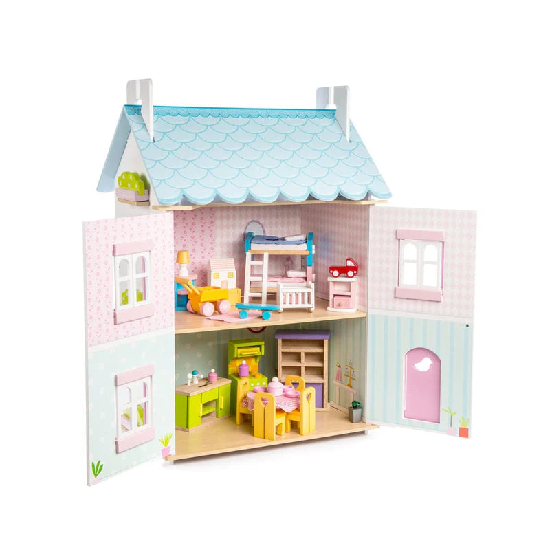 BLUE BIRD COTTAGE DOLLS HOUSE WITH FURNITURE | Le Toy Van