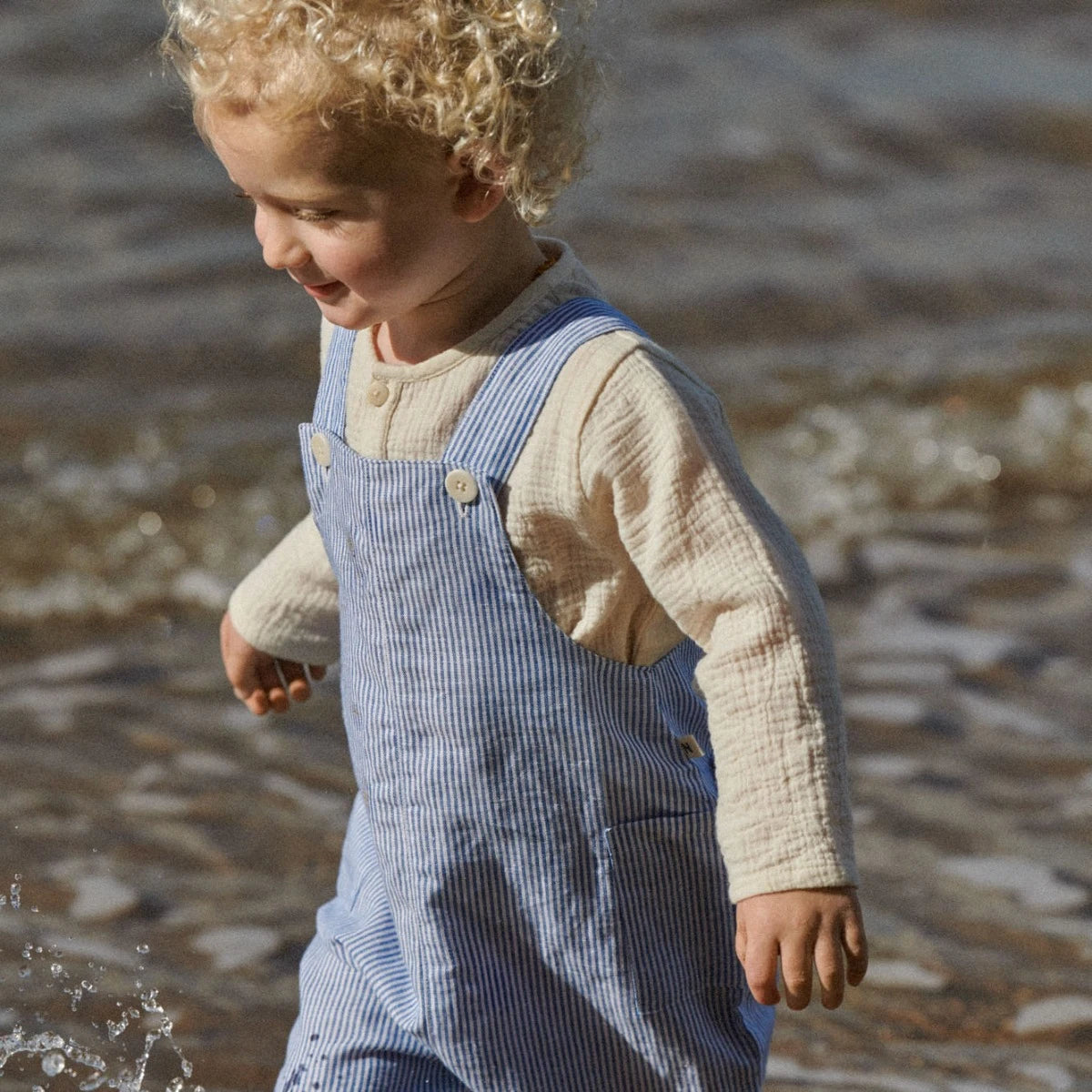TUCKER SHORTIE OVERALLS LINEN | Blue Stripe | Nature Baby