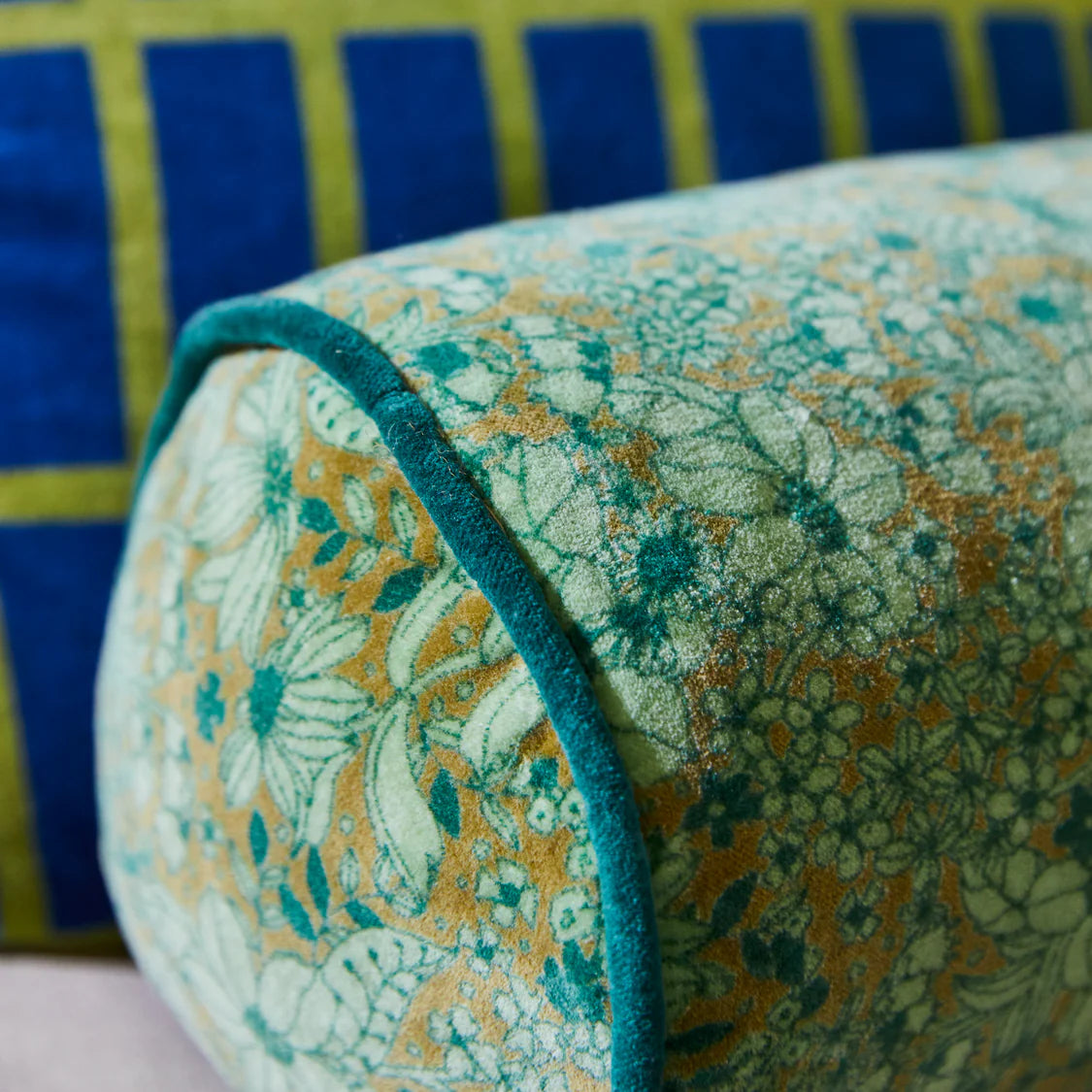 Evette Velvet Bolster - Feather Insert | Sage x Clare