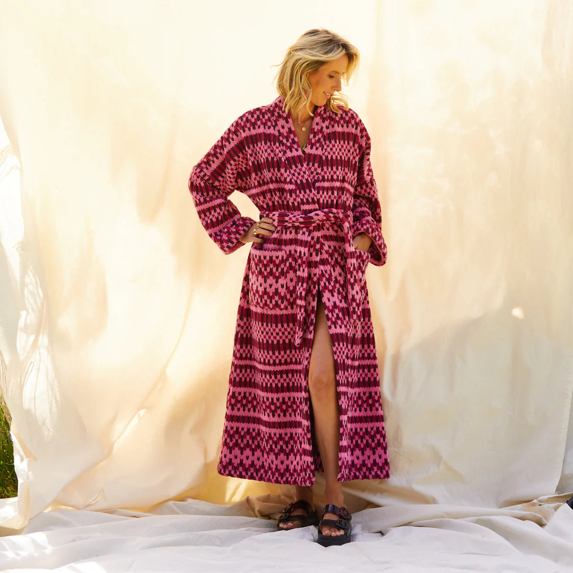 Arlette Towelling Robe - Cosmo Pink | Sage x Clare