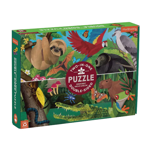 Rainforest Above & Below 100  Piece Double-Sided Puzzle | Mudpuppy