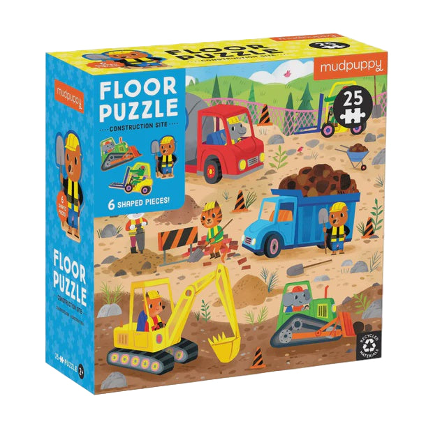 Construction Site 25 Piece Floor Puzzle with Shaped Pieces | Mudpuppy