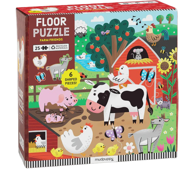 Farm Friends 25 Piece Floor Puzzle with Shaped Pieces | Mudpuppy