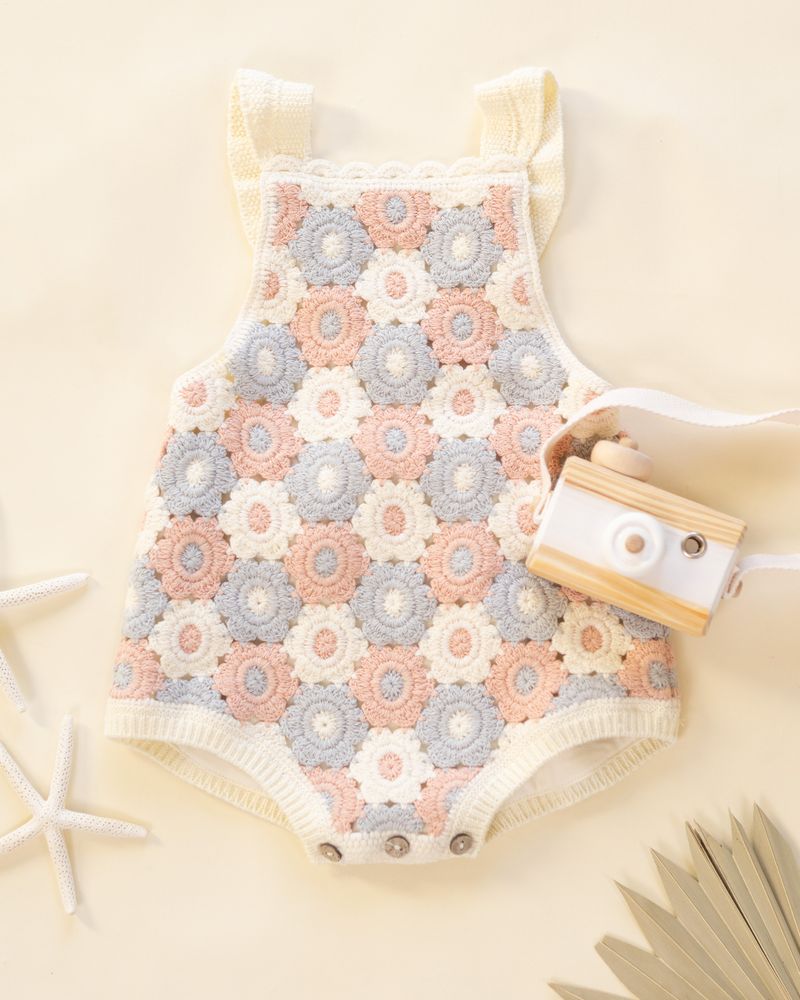Crochet Romper || Blue, Light Pink, Ivory | Rylee + Cru