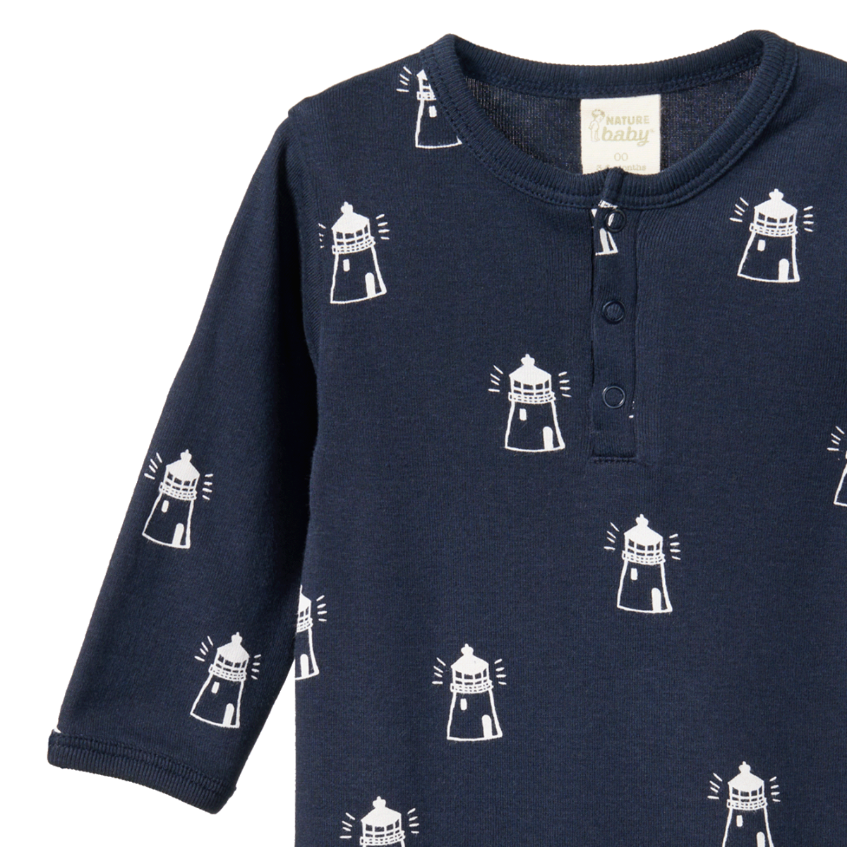 Henley Pyjama Suit | Lighthouse Print | Nature Baby