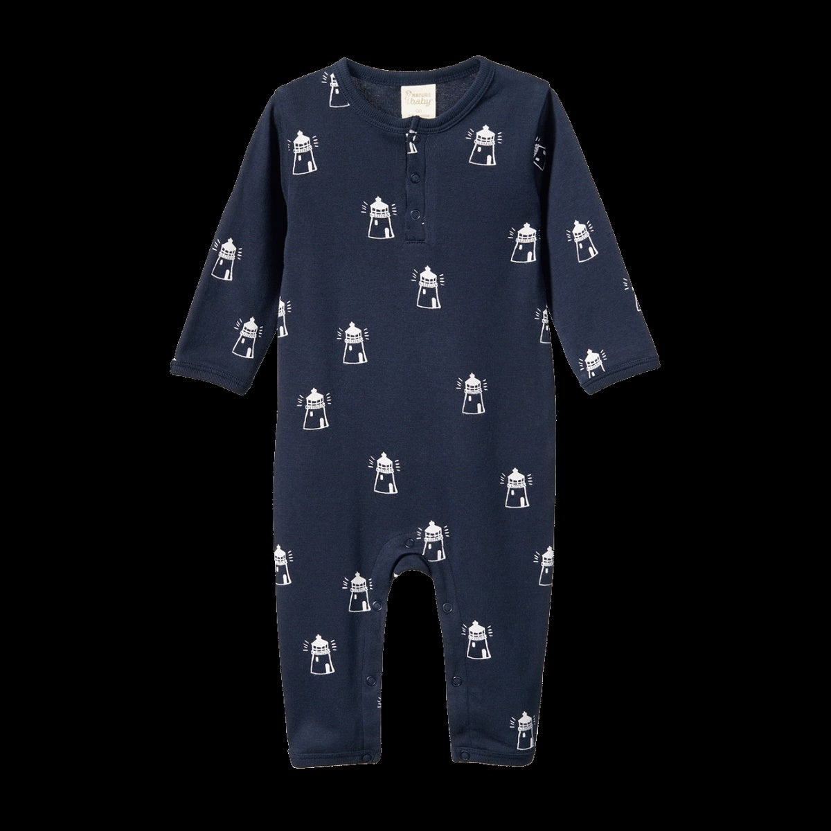 Henley Pyjama Suit | Lighthouse Print | Nature Baby