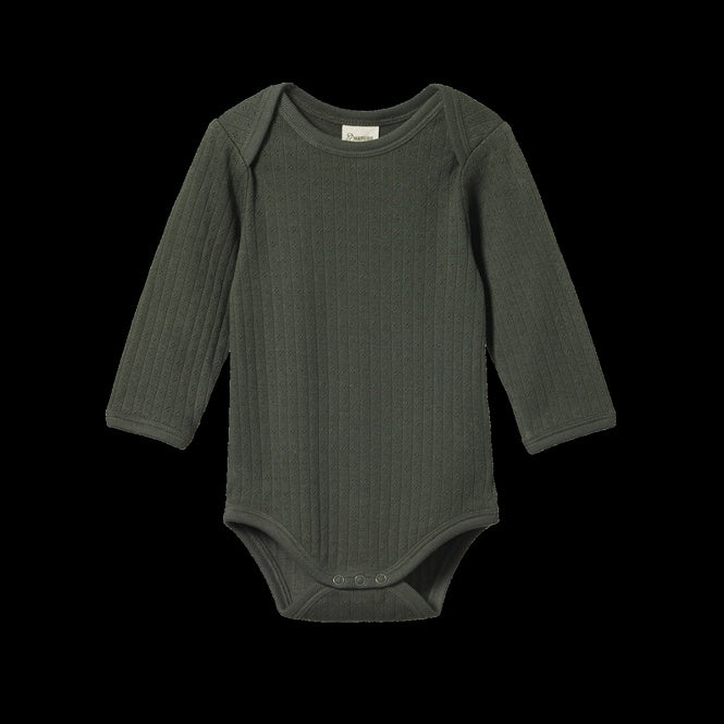 Pointelle Long Sleeve Bodysuit - Thyme | Nature Baby