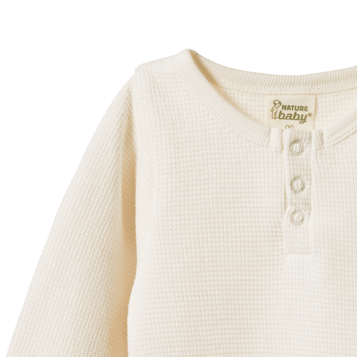 Henley Long Sleeve Bodysuit - Waffle - Natural | Nature Baby