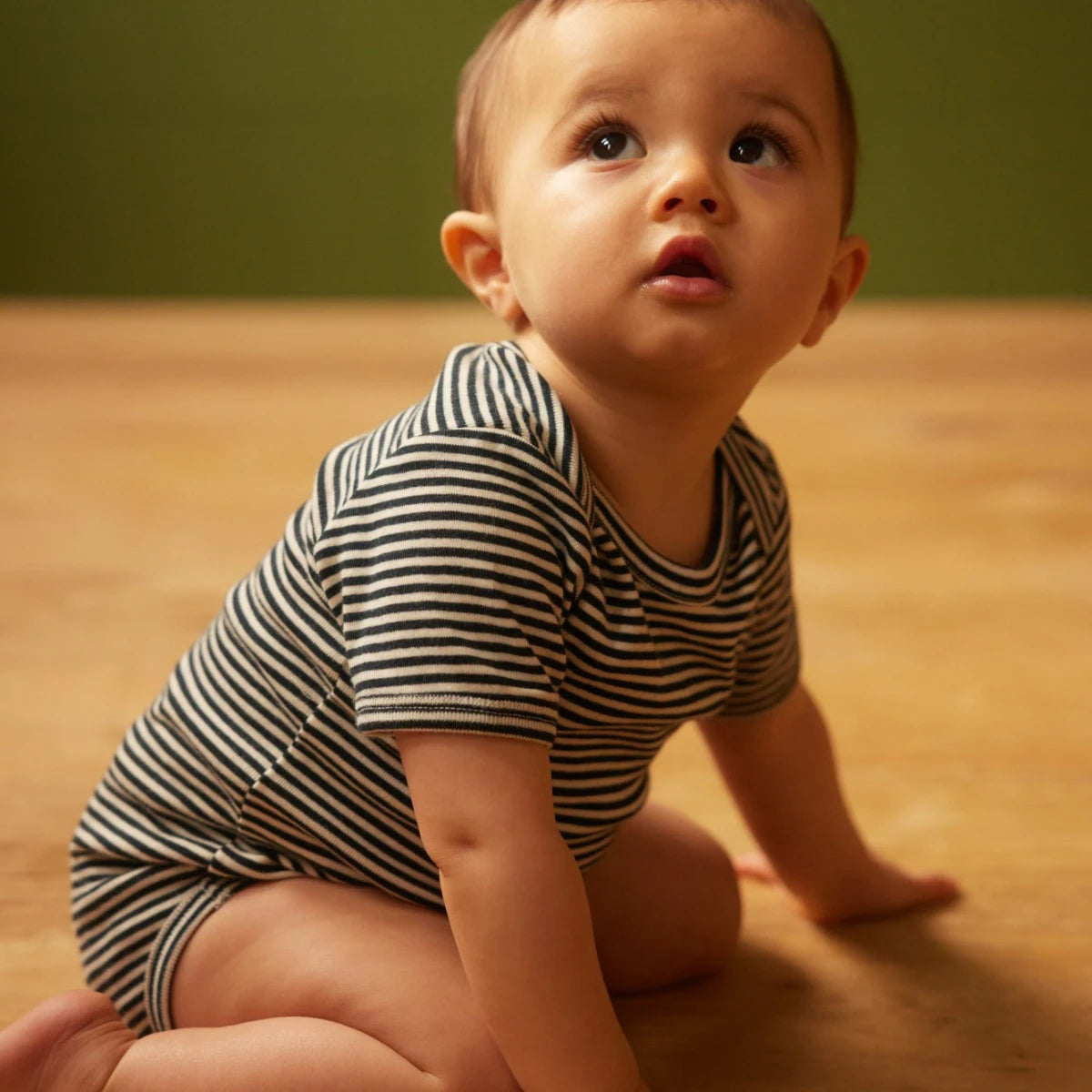 SHORT SLEEVE BODYSUIT - Navy Stripe  | Nature Baby