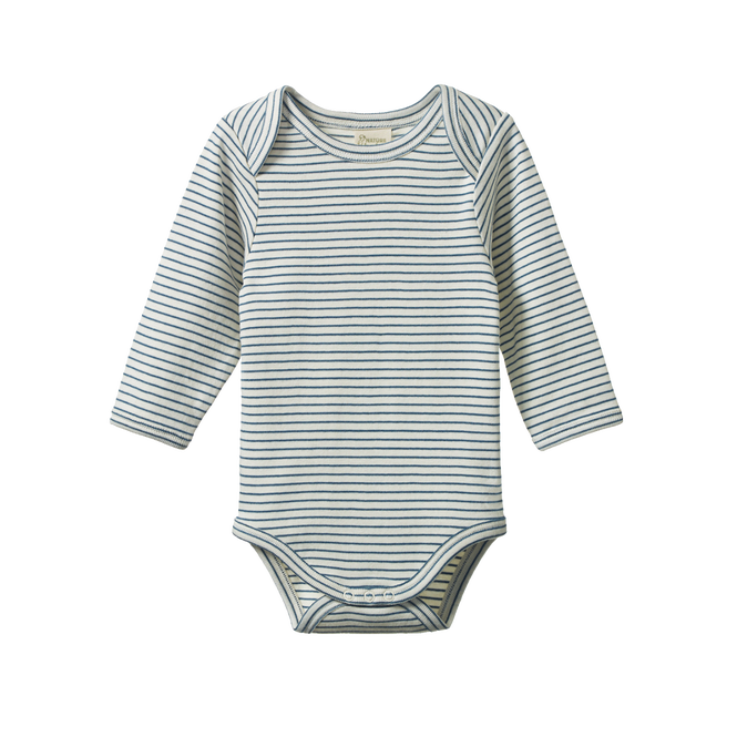 LONG SLEEVE BODYSUIT || Teal Pinstripe | Nature Baby