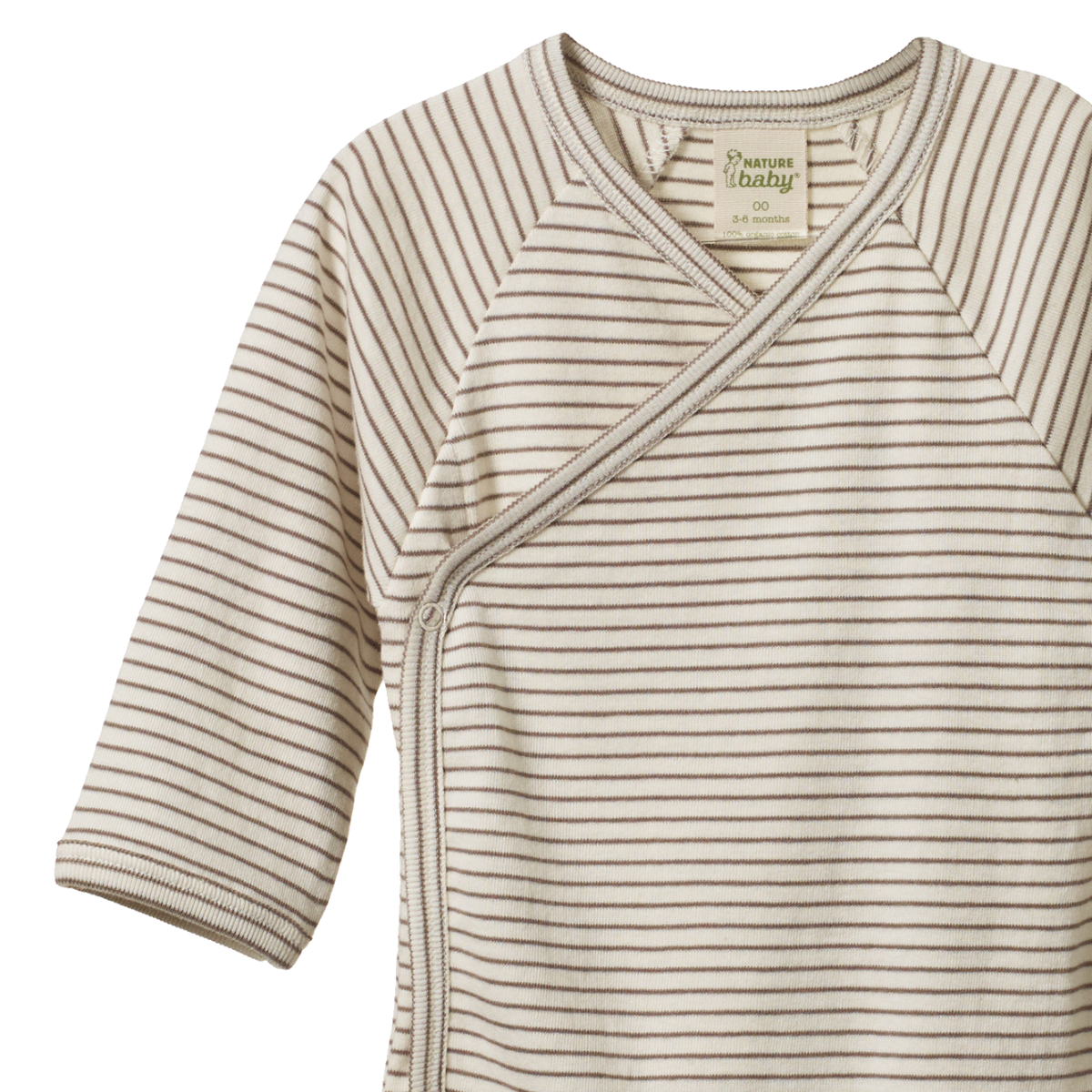 LONG SLEEVE KIMONO BODYSUIT - Mushroom  Pinstripe | Nature Baby