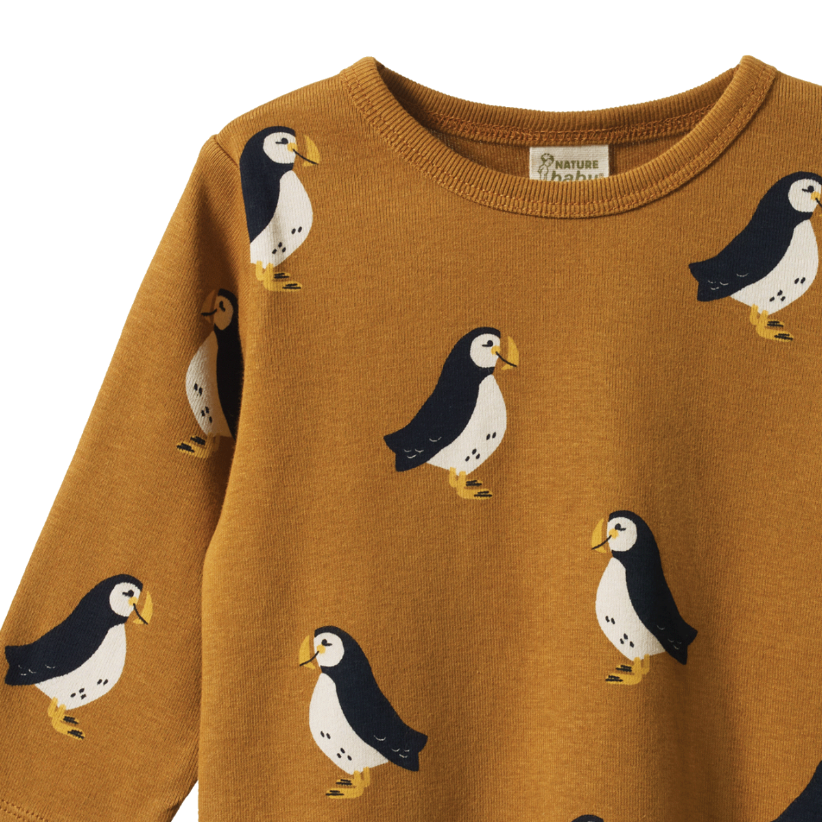 LONG SLEEVE RIVER TEE || Puffin Toffee Print | Nature Baby