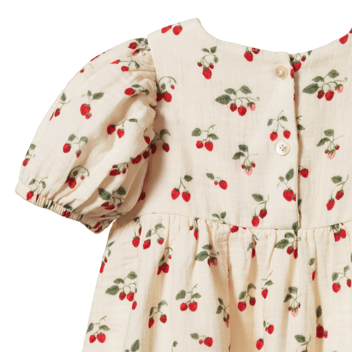 ALBERTINE DRESS MUSLIN. Strawberry Blush Print | Nature Baby