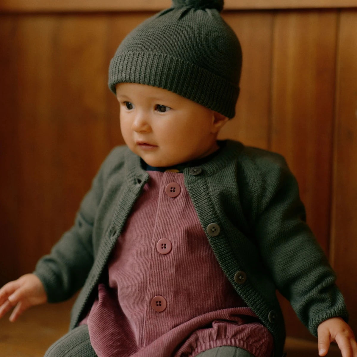 Merino Knit Cardigan - Thyme | Nature Baby