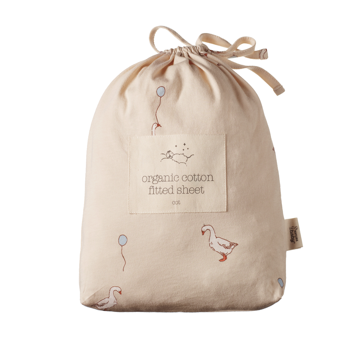 FITTED SHEET JERSEY - Goose Lullaby Print - Cot | Nature Baby