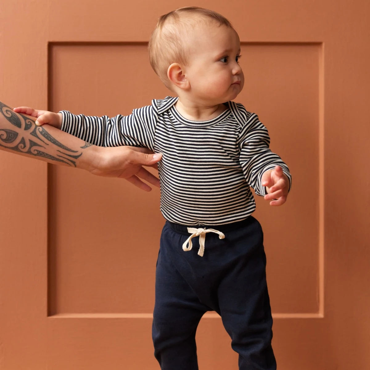 Cotton Long Sleeve Bodysuit - Navy Stripe | Nature Baby