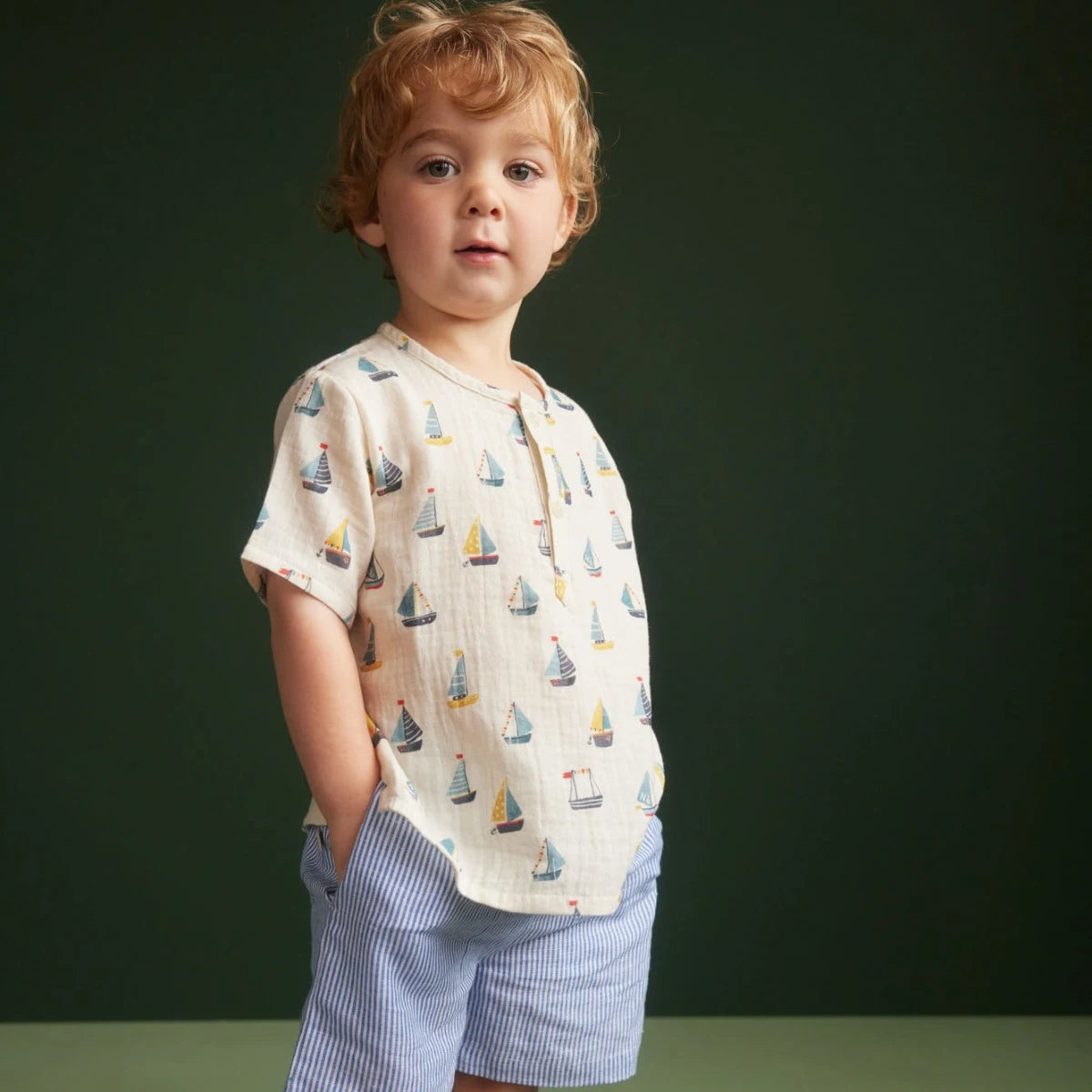 Short Sleeve Caravan Shirt Muslin | Regatta Print | Nature Baby