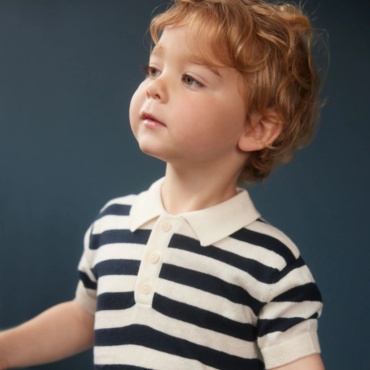 STEVIE POLO. Navy Bold Stripe | Nature Baby
