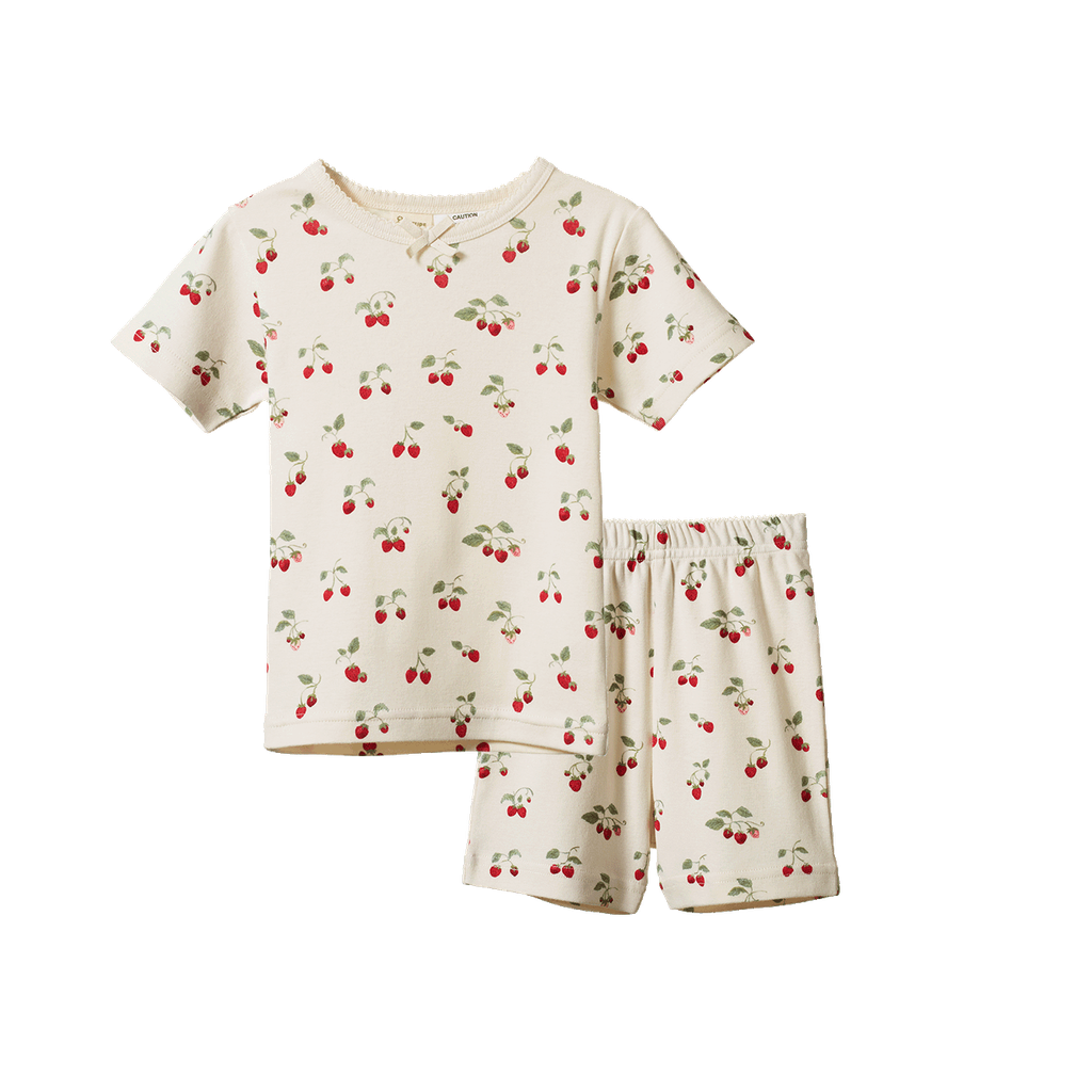 SHORTIE PYJAMA SET. Strawberry  Blush Print | Nature Baby