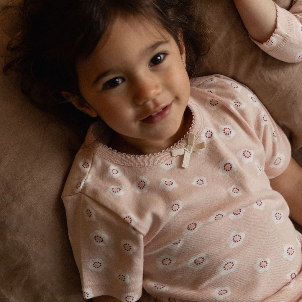 SHORTIE PYJAMA SET - Flora Stamp Rose Dust Print | Nature Baby