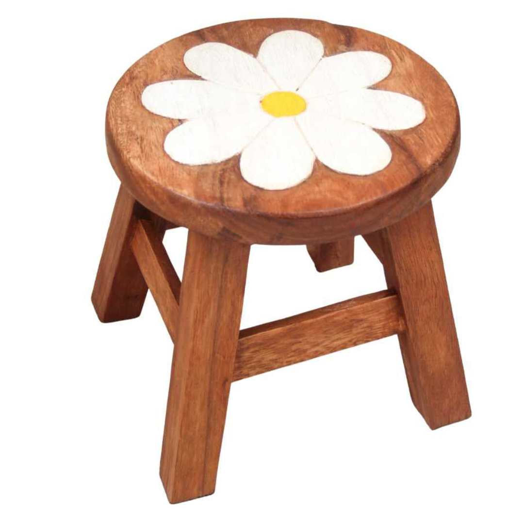 Wooden Kids Stool - White Daisy | Barron Imports