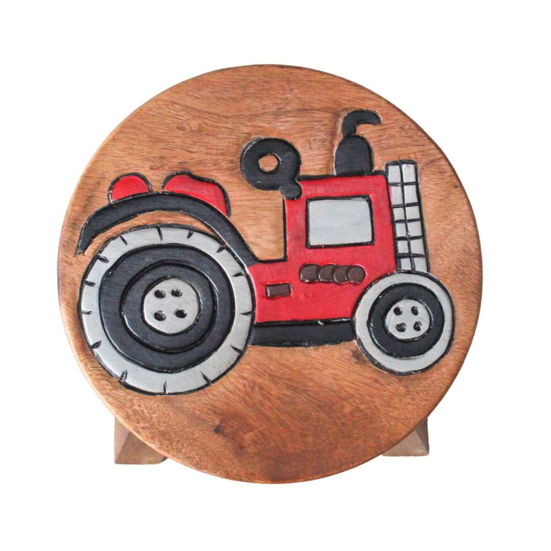 Wooden Kids Stool - Red Tractor | Barron Imports