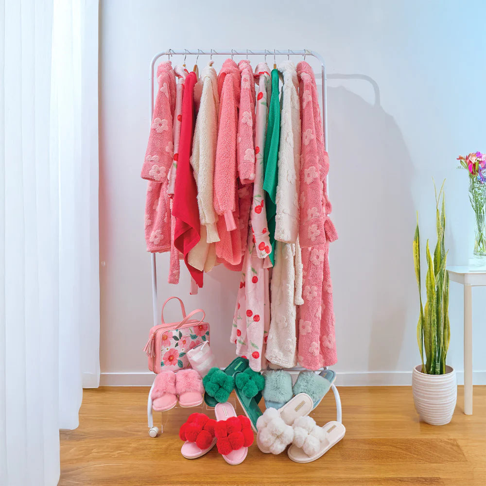 Pom Pom Slippers - Cosy Luxe - Cherry Red | Annabel Trends