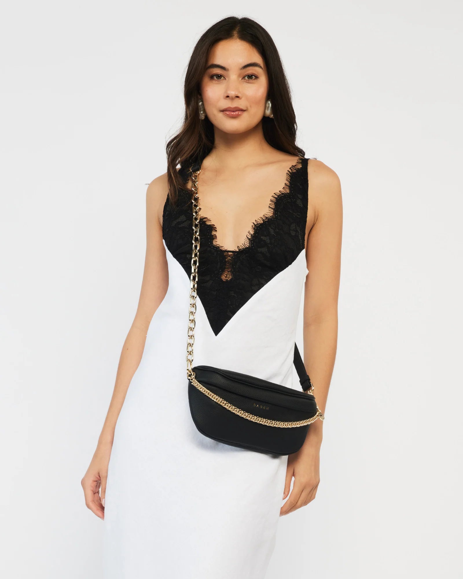 Feature Strap Chain Gold Link + Black Leather | Saben