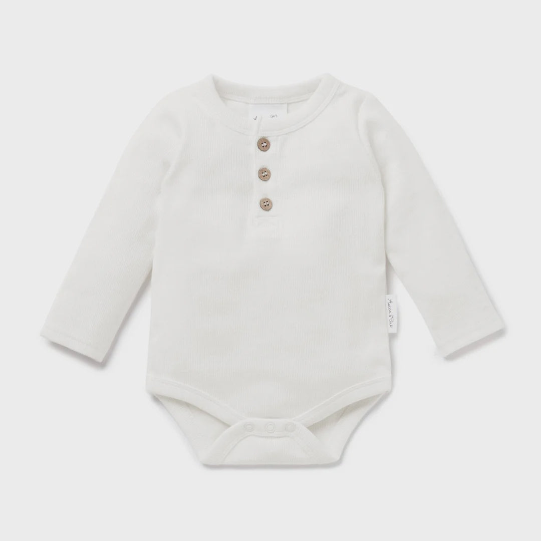 Organic Cotton Rib Bodysuit - Snow | Aster & Oak