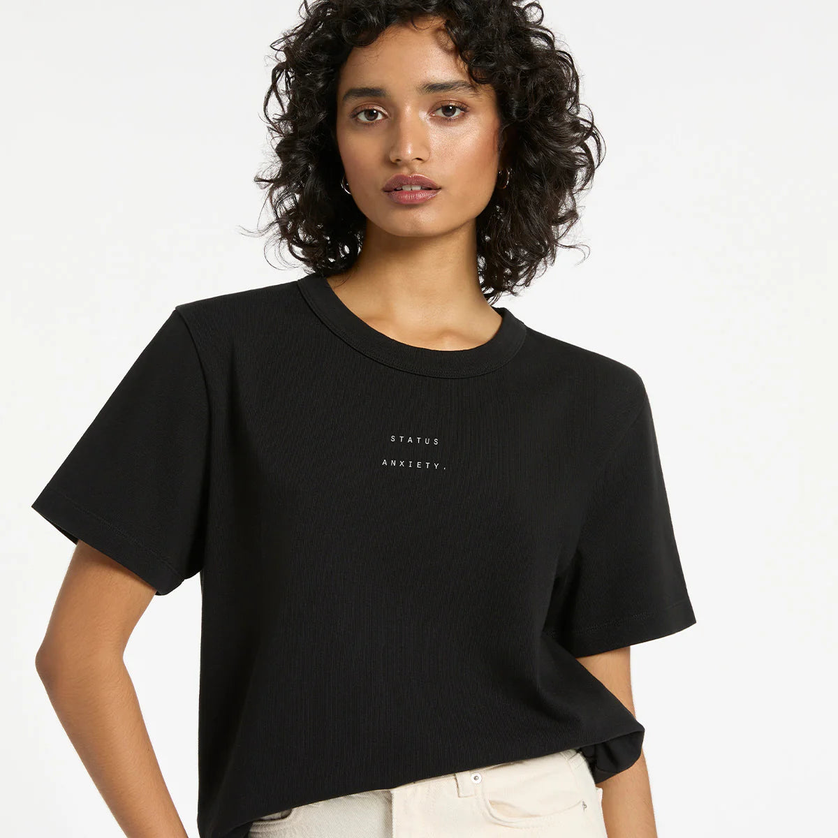 Feels Right Logo Women's Tee | Soft Black | Status Anxiety